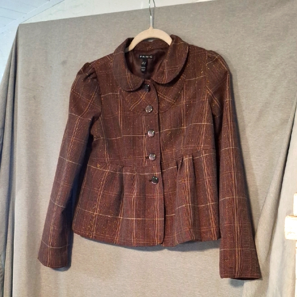FANG Brown Corduroy Blazer with Peplum Hem